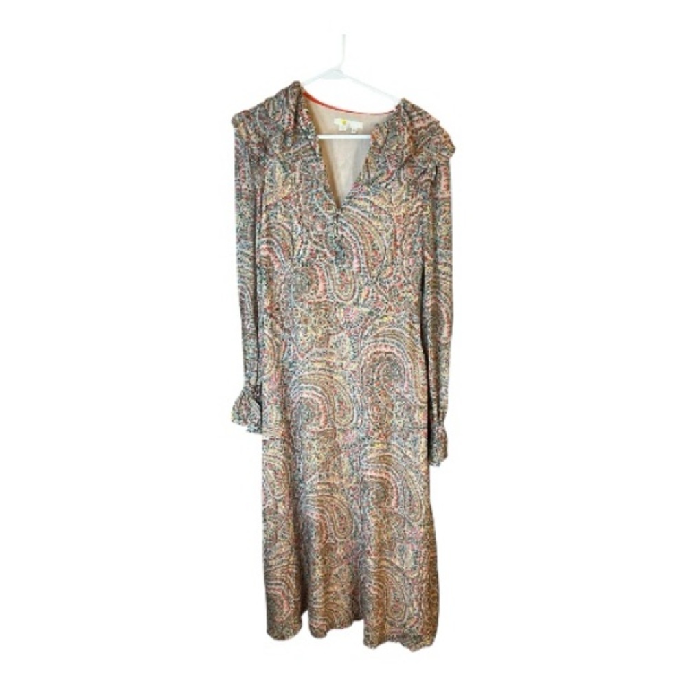 Boden pink Multicolor Paisley Long Sleeve Ruffled Fit/Flare Midi Dress